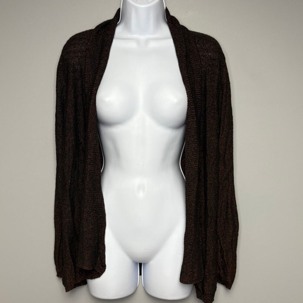 Chico's Silk‎ Blend Fall Copper Open Front Long Sleeve Knit Cardigan Womes Sz L